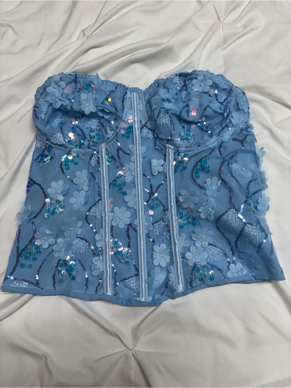 SHEIN Blue 3D Floral Sequin Corset Bustier Fairycore Top